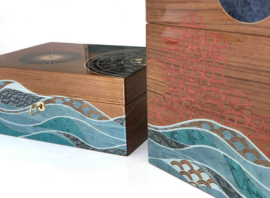 Custom humidor boxes Dtales objet. Handcrafted marquetry boxes.
