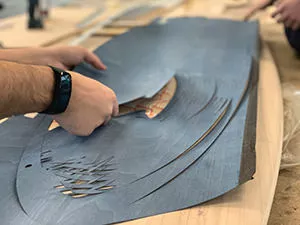Handmade marquetry by Dtales on No-Made Wooden Surfboard